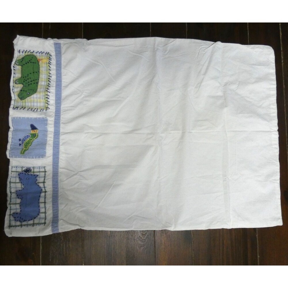 Pottery Barn Kids At The Zoo Embroidered Standard Pillowcase Cotton Rhino Hippo